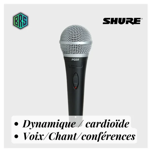 Microphone dynamique cardioïde voix chant conférences PG58 SHURE